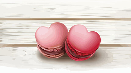Tasty heartshaped macaroons on white wooden background