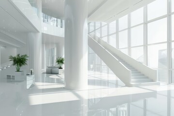 Contemporary white building techniques elevate this business and financial skyscraper, Interior 3d render Sharpen highdetail realistic concept