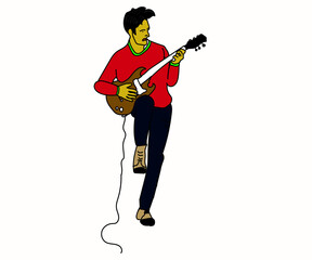 Ilustration man play with guitar good for element design banner or book and any other design etc