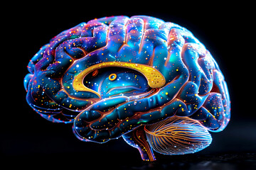 a computer generated image of a colorful brain on a black background