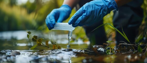 Environmental scientists test water purity using portable hightech sensors, Sharpen close up hitech concept with blur background