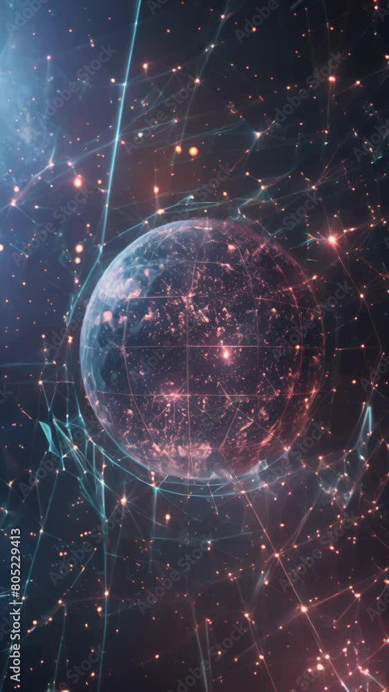 Aufkleber a colorful, abstract image of a planet with a blue background. the planet is surrounded by a network