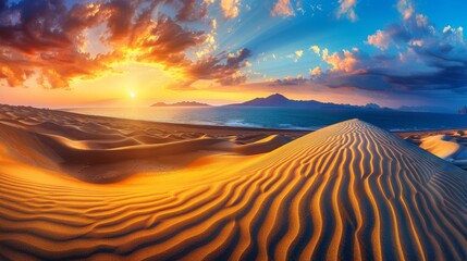 Stunning desert view with golden sand set against a backdrop of a vivid blue sky - Powered by Adobe