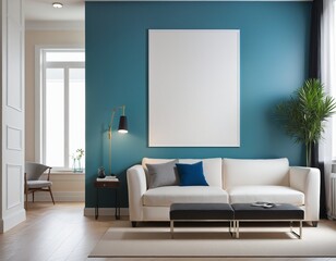 Blank wall mock up in home interior, 3d render