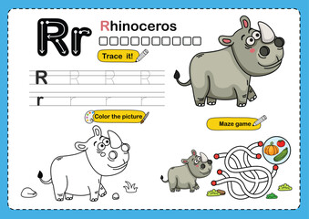 Illustration Isolated Animal Alphabet Letter R-rhinoceros