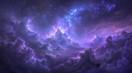 Fototapeta premium A digital art depiction of an ethereal cosmic landscape with vibrant clouds and stars suggesting a sense of wonder