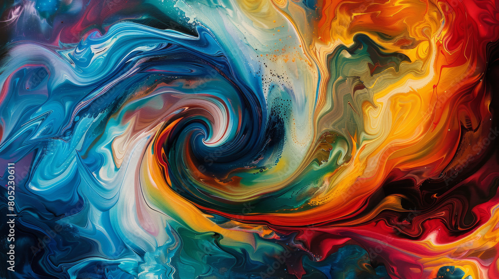 Poster a visual representation of overthinking through chaotic colors and shapes on canvas, conveying the c