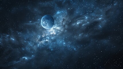 A captivating blue planet set against a backdrop of star-studded space, showcasing the beauty and...