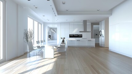 The renovation of a modern home incorporates minimalist interior design with clean lines, Interior 3d render Sharpen highdetail realistic concept