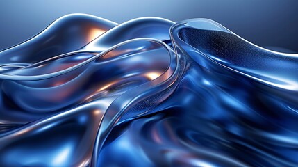 A blue abstract 3D design set against a colored background.