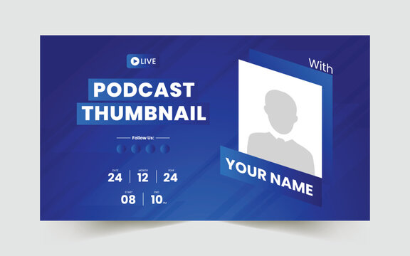 Editable YouTube thumbnail template design for Podcast or Webinar YouTube videos, live stream, marketing agency, video thumbnail, and video cover template