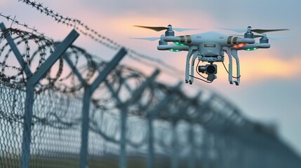 Drone Monitors Barbed Wire Fence in Restricted Areas