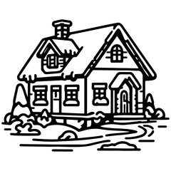 Winter House Sketch Drawing.