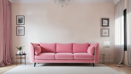 Mockup wall in the children's room with pink sofa on white color wall