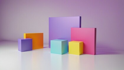 Abstract 3d render, background design with colorful squares