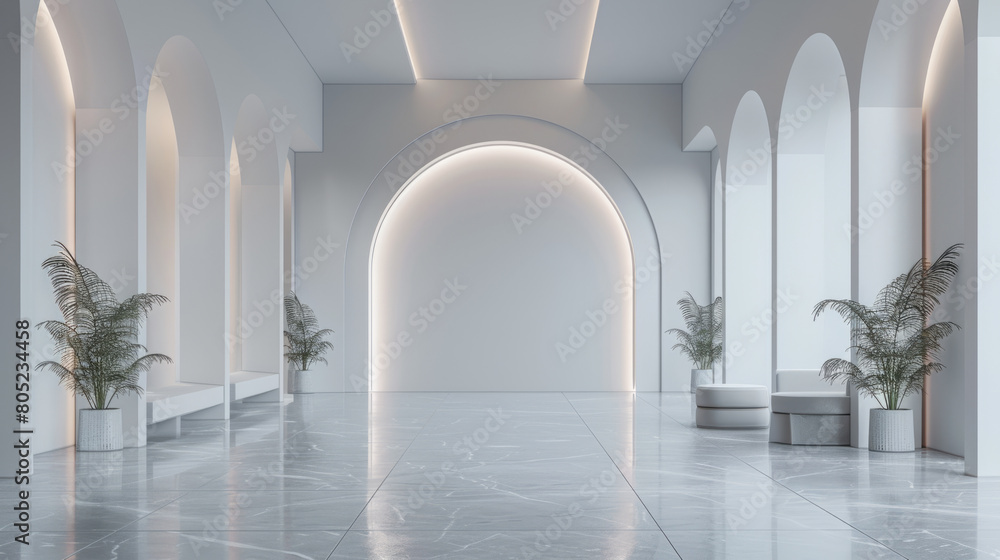Poster sleek and modern minimalist design concept for an empty showroom with elegant lighting and a monochr