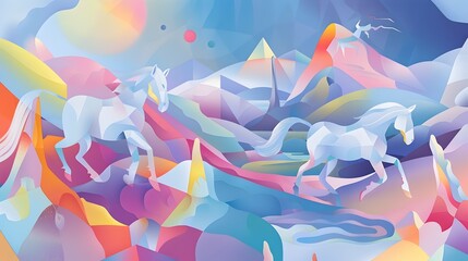 Mischievous Mythical Creatures Frolicking Through a Shimmering Pastel Hued Dreamscape