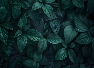 Dark green abstract background with blurred plant leaf texture
