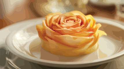 Tasty rose shaped apple pastry on plate closeup vector