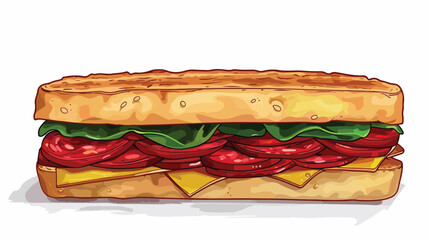 Tasty sandwich with salami on white background