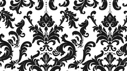 Elegant Monochrome Vintage Baroque Floral Damask Pattern Wallpaper Background