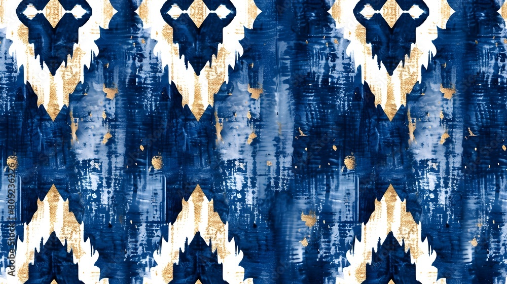 Poster Striking Abstract Digital Art with Geometric Patterns in Navy and Gold Tones