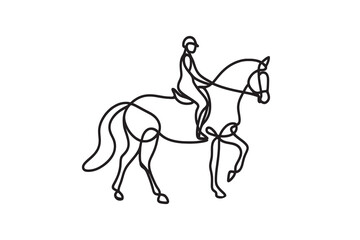 Continuous single line drawing. graphic illustration of a rider on a horse
