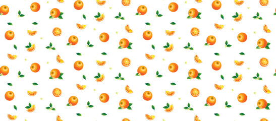 Orange with flowers and leaves seamless background pattern. Vector illustration
