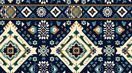 Vibrant Geometric Ornamental Tile Pattern for Textiles and Wallpaper Designs