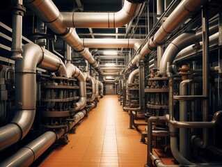 A series of interconnected pipes and tanks at a wastewater treatment plant, detailing the complex plumbing systems required