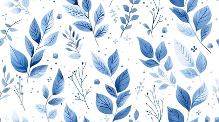 Delicate Blue and White Botanical Floral Pattern for Seamless Background or Design