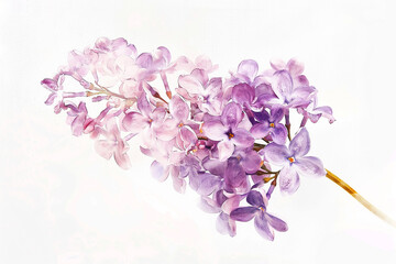 Lilac watercolor, essence of spring, soft focus, white isolation 