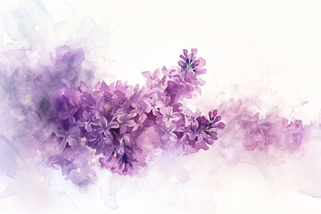 Fototapeta premium Lilac watercolor, essence of spring, soft focus, white isolation 