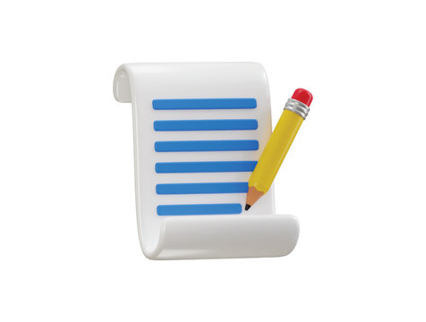 Paper and pencil icon 3d rendering vector illustration