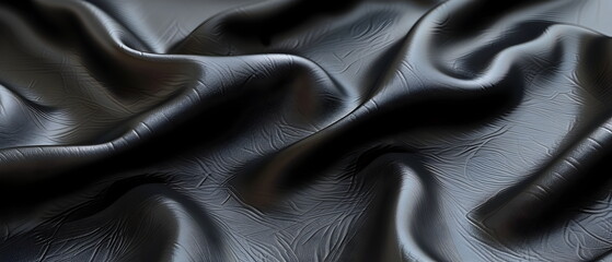 Fototapeta premium Black leather texture as background, The rough surface of the soft blanket is made from genuine black leather.