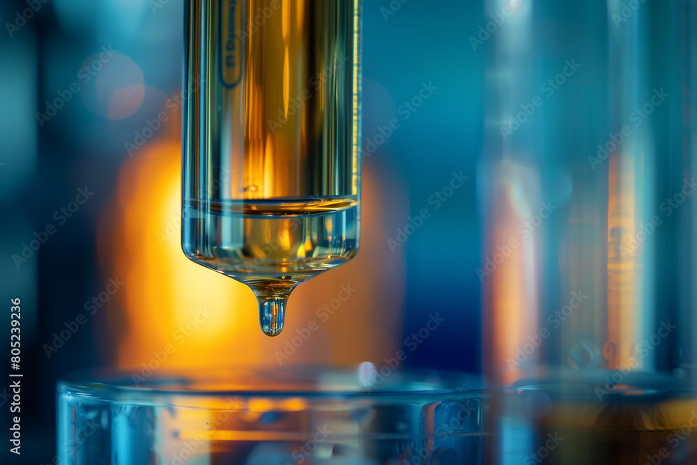 Poster macro of a biofuel sample being tested in a laboratory, exploring alternative fuels for a cleaner fu