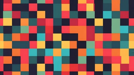 Vibrant Abstract Geometric Mosaic Background with Overlapping Colorful Squares and Rectangles