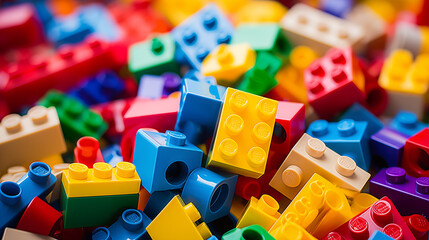 Fototapeta premium Scattered Colorful Plastic Building Bricks