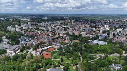 Dobrich Bulgaria drone aerial panorama city centrup and park