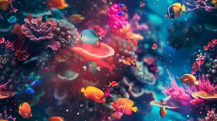 Vibrant Underwater Coral Reef Teeming with Diverse Marine Life