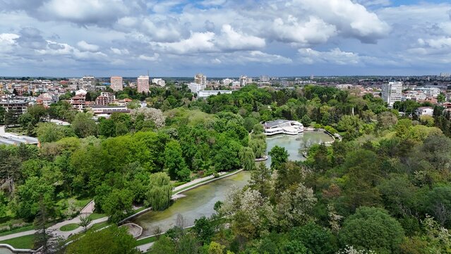 Dobrich Bulgaria drone aerial panorama city centrup and park