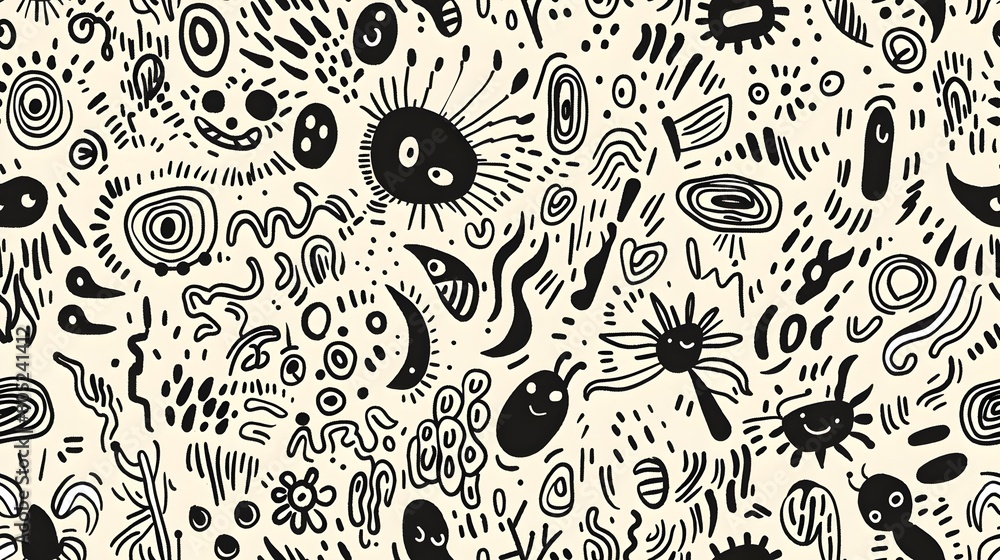 Poster captivating abstract pattern with organic and geometric shapes in monochrome tones