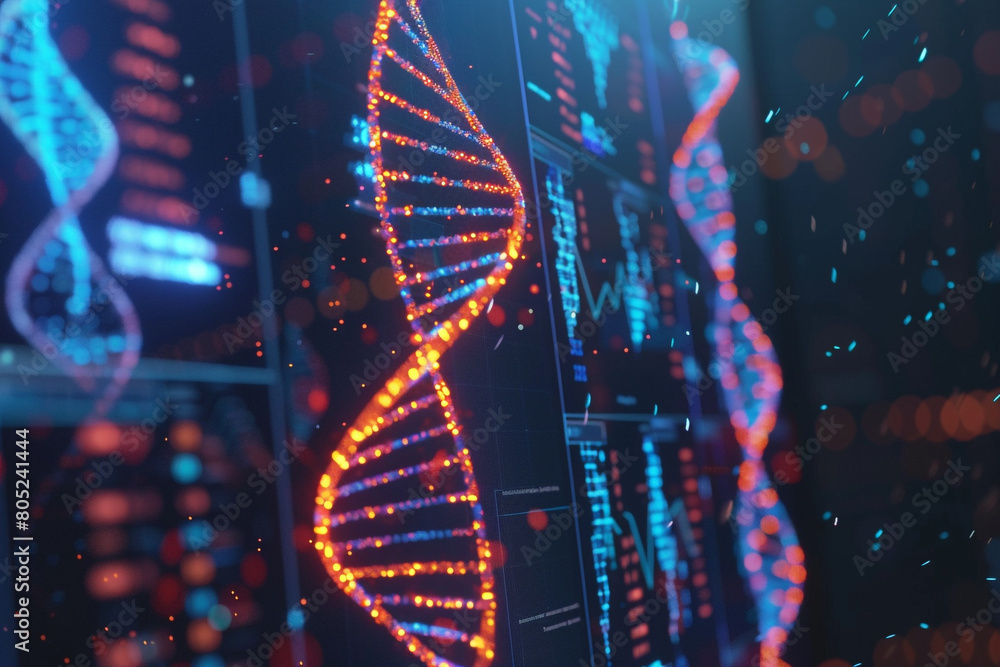 Poster macro shot of a gene editing tool correcting mutations in human dna with a close-up on the molecular