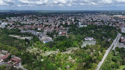 Dobrich Bulgaria drone aerial panorama city centrup and park