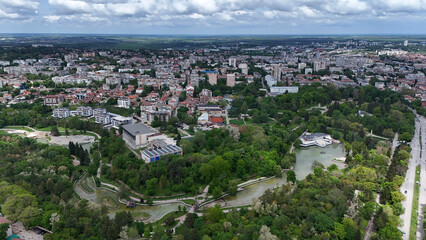 Dobrich Bulgaria drone aerial panorama city centrup and park