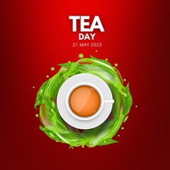 International Tea Day Vector Illustration. International Tea day. Ready day clock concept with red background.