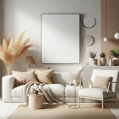 Minimalist modern living room interior background, living room mock up in scandinavian style, empty wall mockup