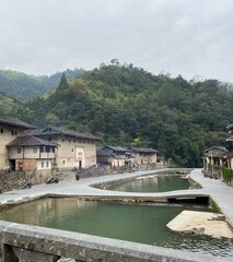 River passing through rural Chinese Watertown in Fujian, China