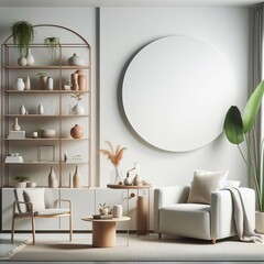 Minimalist modern living room interior background, living room mock up in scandinavian style, empty wall mockup
