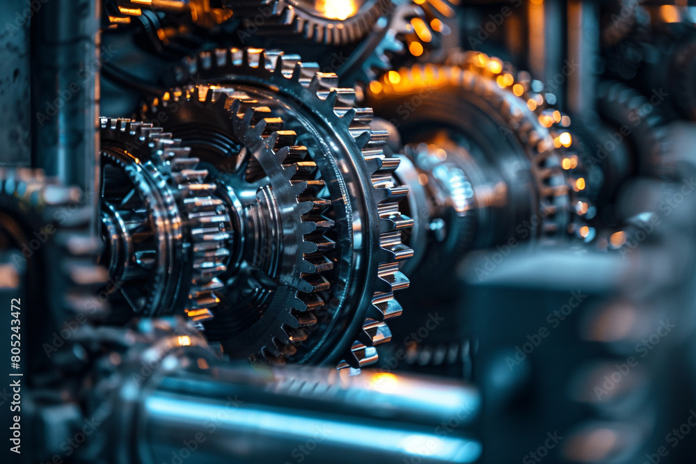 Aufkleber macro shot of interlocking gears and cogs inside a machine, showcasing precision engineering